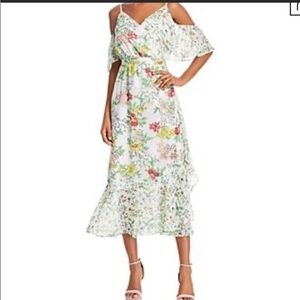 Nanette Lepore Gypsy Like Floral Cold Shoulder Dress MIDI Length New Size 4